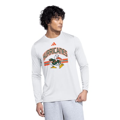 Miami Hurricanes adidas It's Back Pregame Long Sleeve T-Shirt - White