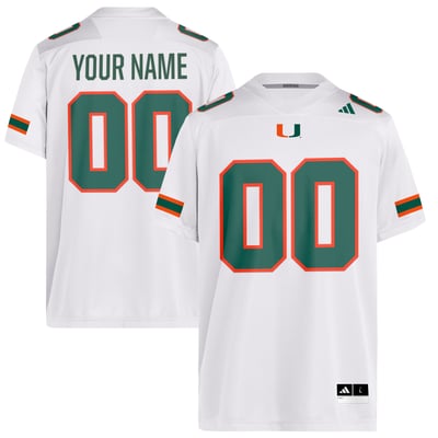 Miami Hurricanes adidas Replica Custom Football Jersey - White