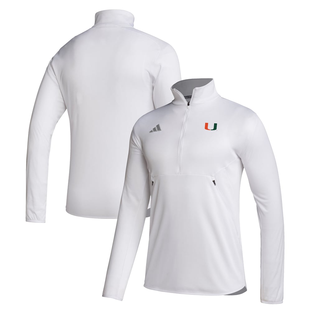  Miami Hurricanes adidas Stadium Knit Quarter-Zip Pullover Jacket - White