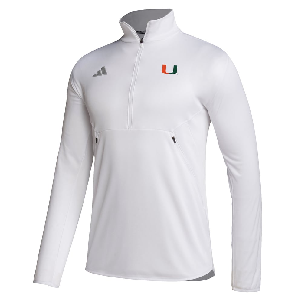  Miami Hurricanes adidas Stadium Knit Quarter-Zip Pullover Jacket - White
