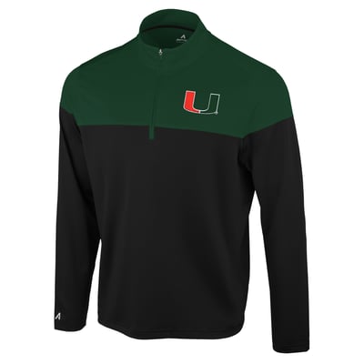  Miami Hurricanes Antigua Hinder Colorblock Quarter-Zip Pullover - Black