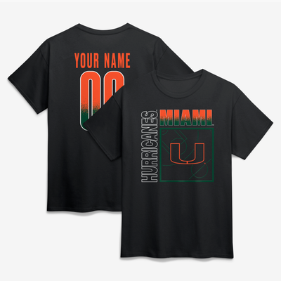 Miami Hurricanes Big & Tall Home Court Pop Personalized Any Name & Number T-Shirt - Black