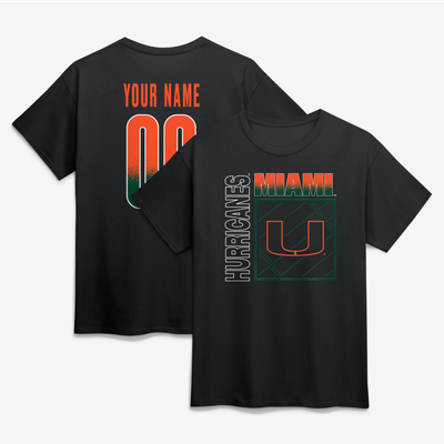 Miami Hurricanes Big & Tall Home Field Pop Personalized Any Name & Number T-Shirt - Black