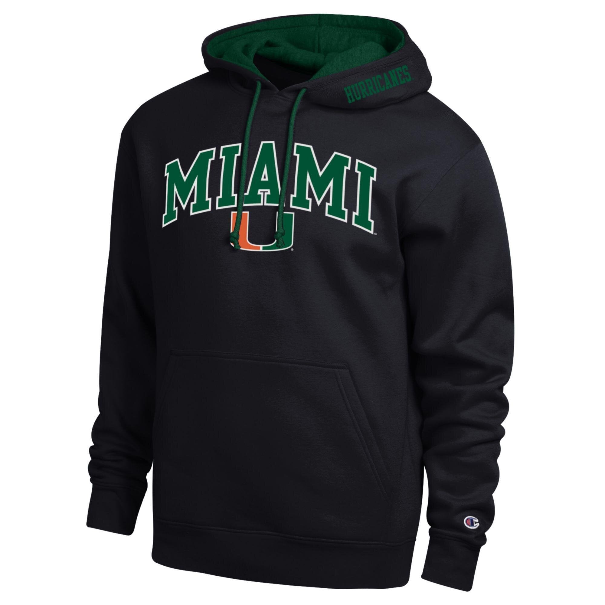 Champion Miami Hurricanes Black Arch Tackle Twill Hoodie