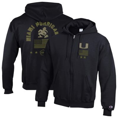  Miami Hurricanes Champion Operation Hat Trick Flag Powerblend Fleece Full-Zip Hoodie - Black