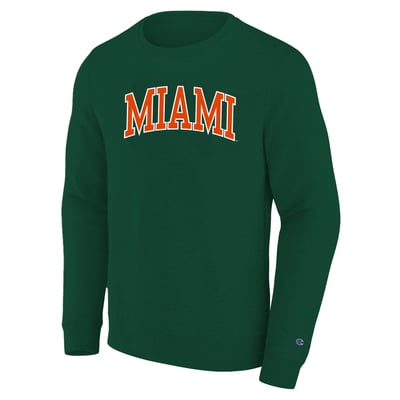  Miami Hurricanes Champion Arch Applique Big & Tall Sweatshirt - Green