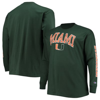 Miami Hurricanes Champion Big & Tall 2-Hit Long Sleeve T-Shirt - Green