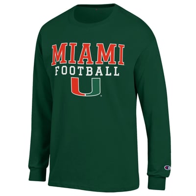 Miami Hurricanes Champion Football Stack Long Sleeve T-Shirt - Green