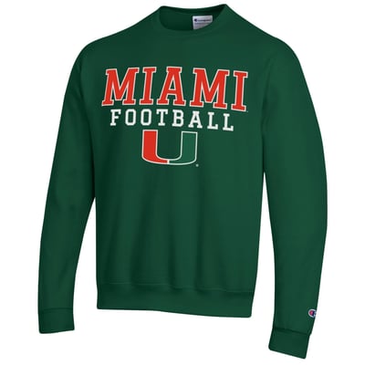 Miami Hurricanes Champion Football Stack Sweatshirt - Green