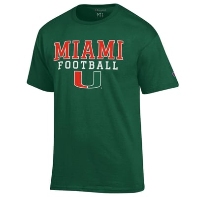 Miami Hurricanes Champion Football Stack T-Shirt - Green