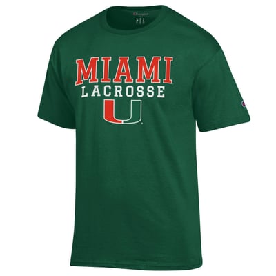  Miami Hurricanes Champion Lacrosse Stacked T-Shirt - Green