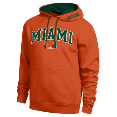  Miami Hurricanes Champion Arch Tackle Twill Hoodie - Orange