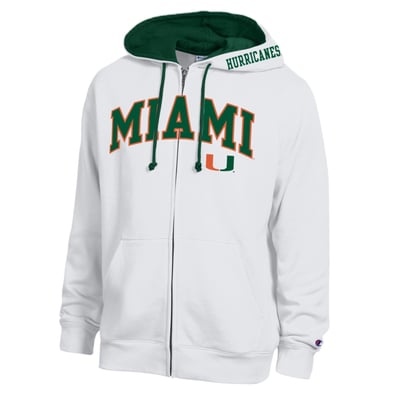 Miami Hurricanes Champion Arch Logo Full-Zip Fleece Hoodie - White