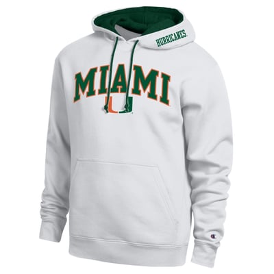  Miami Hurricanes Champion Arch Tackle Twill Hoodie - White
