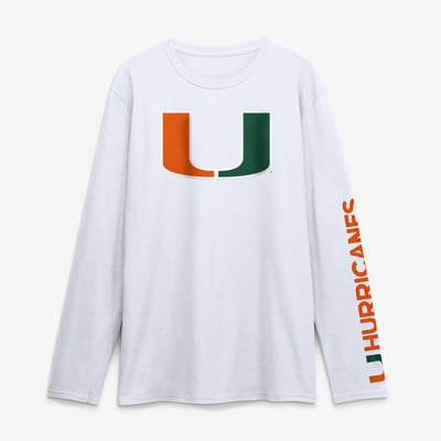 Miami Hurricanes Logo Athletic Primary Logo Long Sleeve T-Shirt - White