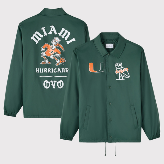Miami Hurricanes OVO Full-Snap Coaches Jacket - Green