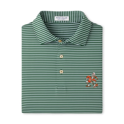 Miami Hurricanes Peter Millar Tiebreaker Performance Jersey Stripe Polo - Green