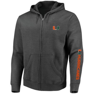 Miami Hurricanes Profile Big & Tall Full-Zip Hoodie - Heather Charcoal