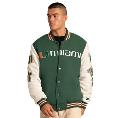 Miami Hurricanes Starter Triple Crown Commemorative Full Snap Jacket - Green