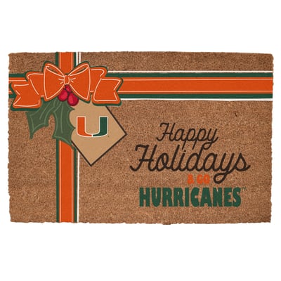 Miami Hurricanes 20" x 30" Holiday Gift Wrap Coir Door Mat
