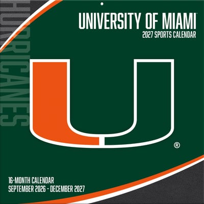 Miami Hurricanes 2027 12” x 12” Team Wall Calendar
