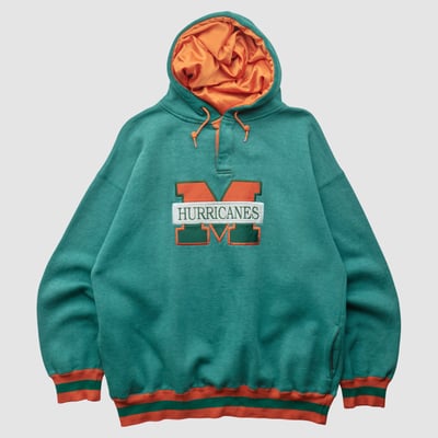 Miami Hurricanes CRABLE SPORTSWEAR 90s Hooded Pullover Sweatshirt - Teal - XL by Fanatics Real Vintage