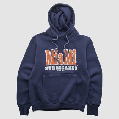 Miami Hurricanes Delta 90s Hooded Pullover Sweatshirt - Navy - XS by Fanatics Real Vintage