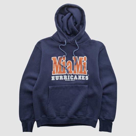 Miami Hurricanes Delta 90s Hooded Pullover Sweatshirt - Navy - XS by Fanatics Real Vintage