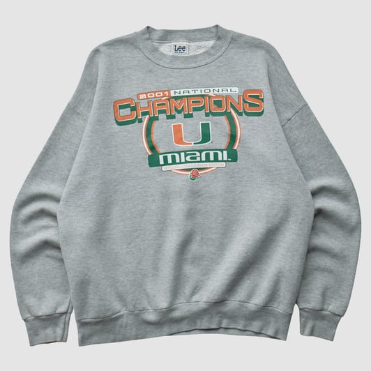 Miami Hurricanes Lee Apparel 2001 Pullover Sweatshirt - Heather Gray - XL by Fanatics Real Vintage
