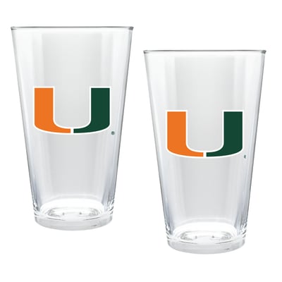 Miami Hurricanes Two-Piece 16oz. Double Play Pint Glass Set