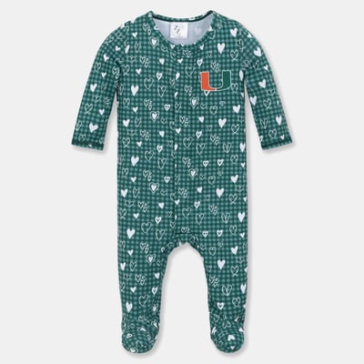Miami Hurricanes ZooZatz Newborn & Infant Hearts Magnetic Closure Sleeper - Green