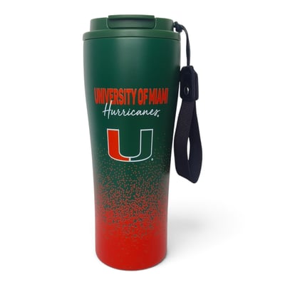 Miami Hurricanes Pegasus 20oz Splatter Script Stainless Steel ProSip Coffee Cup with Strap