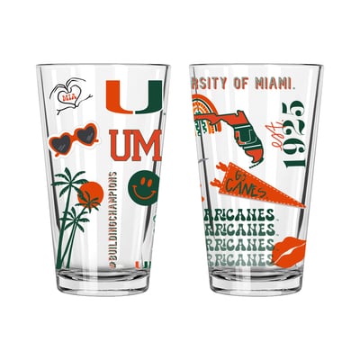Miami Hurricanes The Memory Company 2-Pack 16oz. Pint Glass Loco Design Set