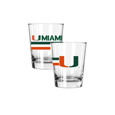 Miami Hurricanes The Memory Company Two-Piece 15oz. Big Stripes Double Old Fashioned Glass Set