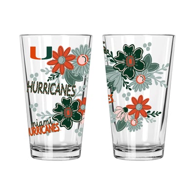 Miami Hurricanes The Memory Company Two-Piece 16oz. Flowers Pint Glass Set