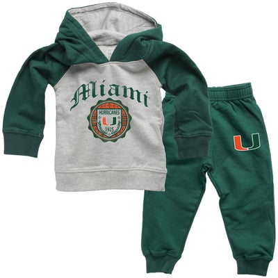 Miami Hurricanes Wes & Willy Toddler Raglan Hoodie & Sweatpants Set - Gray/Green