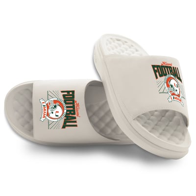 Miami Hurricanes ISlide Unisex Football Kickoff Motive Slide Sandals - Cream