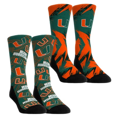  Miami Hurricanes Rock Em Unisex Game Day Two-Pack Crew Socks Set - Green