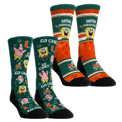  Miami Hurricanes Rock Em Unisex SpongeBob SquarePants Two-Pack Crew Socks Set - Green
