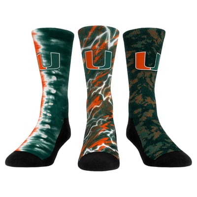Miami Hurricanes Rock Em Unisex Team Tones Three-Pack Crew Socks