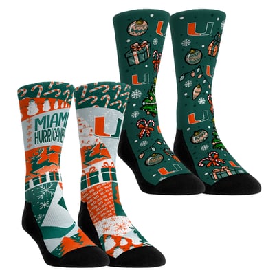 Miami Hurricanes Rock Em Socks Unisex Holiday Remix Crew Socks Two-Pack
