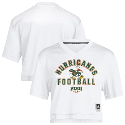 Miami Hurricanes adidas Women's It's Back Cropped Football Jersey - White