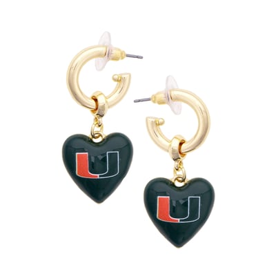 Miami Hurricanes CANVAS Style Women's 18k Gold-Plated Heart Earrings