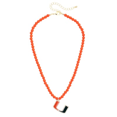Miami Hurricanes CANVAS Style Women's Beaded Logo Necklace