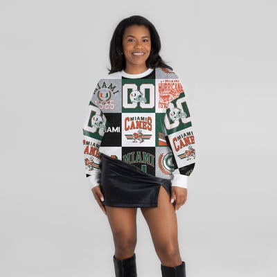  Miami Hurricanes Gameday Couture Women's Highlight Reel Patchwork Long Sleeve Pullover - Green