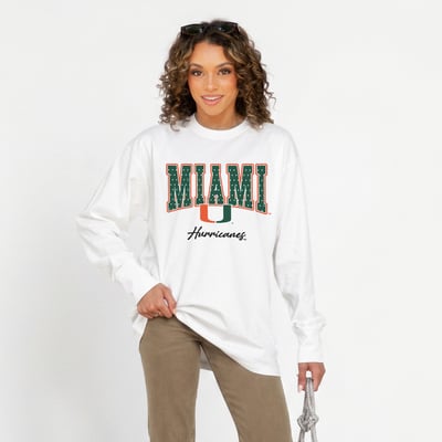 Miami Hurricanes Gameday Couture Women's Sweet Spot Oversized Long Sleeve T-Shirt - White