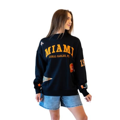Miami Hurricanes Gameday Social Women's Patch Mockneck Sweatshirt - Black

