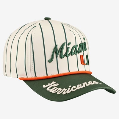 Miami Hurricanes Gameday Social Women's Pinstripe Script Five-Panel Rope Adjustable Hat - White