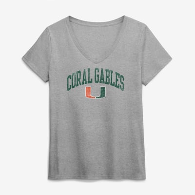 Miami Hurricanes Logo Athletic Women's Team V-Neck T-Shirt - Heather Gray