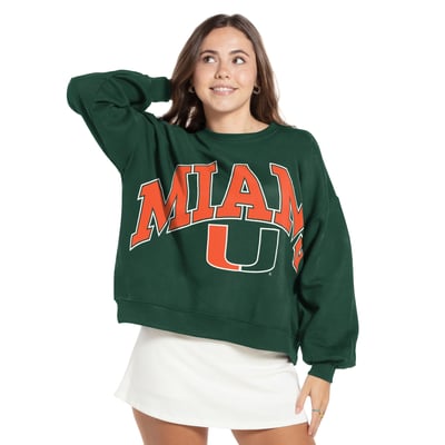 Miami Hurricanes Pressbox Women's Oversized Janice Waist-Length Sweatshirt - Green